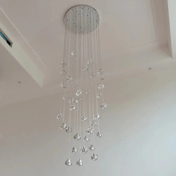 Clear Crystal Bubble Chandelier For High Ceiling Foyer.