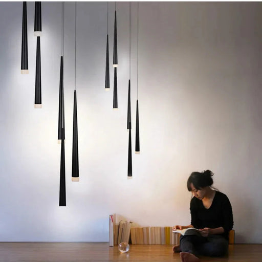 Contemporary Black LED Pendant Light for Stairwell.