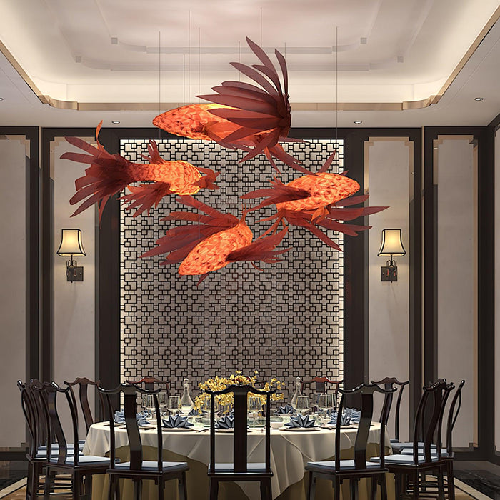 Crimson Swirl Koi Chandelier.