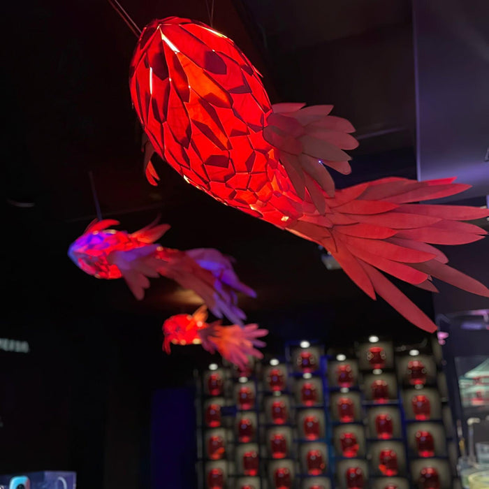 Crimson Swirl Koi Chandelier.