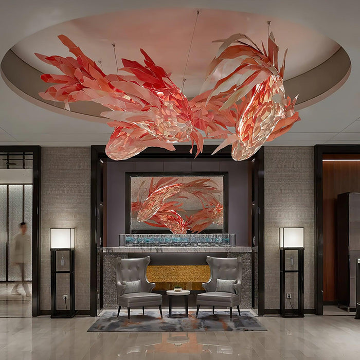 Crimson Swirl Koi Chandelier.