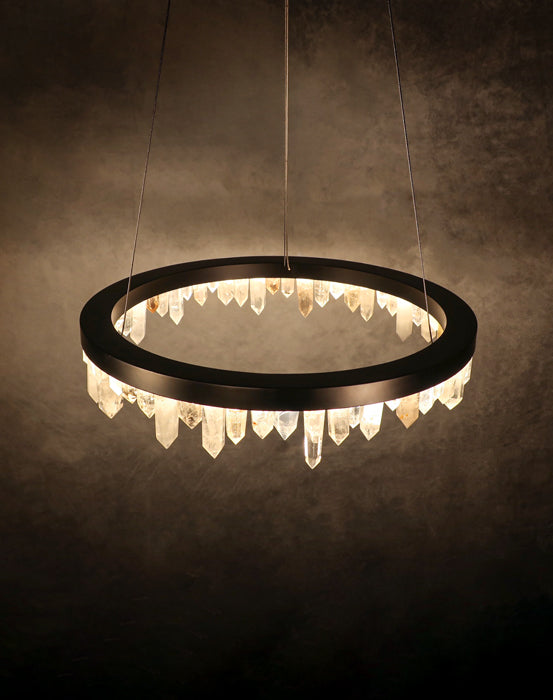 36 Inch Round Modern Chandelier Brass & Clear Geode Quartz Crystal Hanging Light-DWHOME