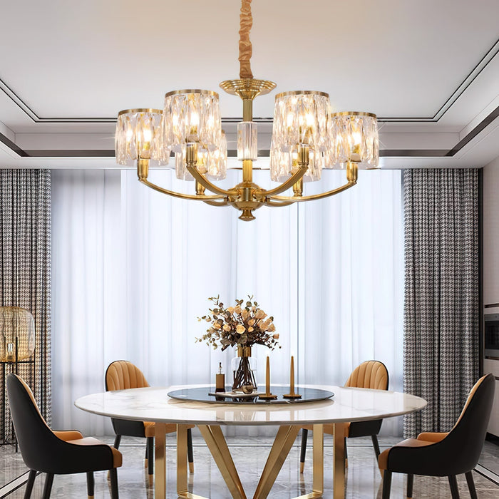 Crystal Column Brass Chandelier-DWHOME