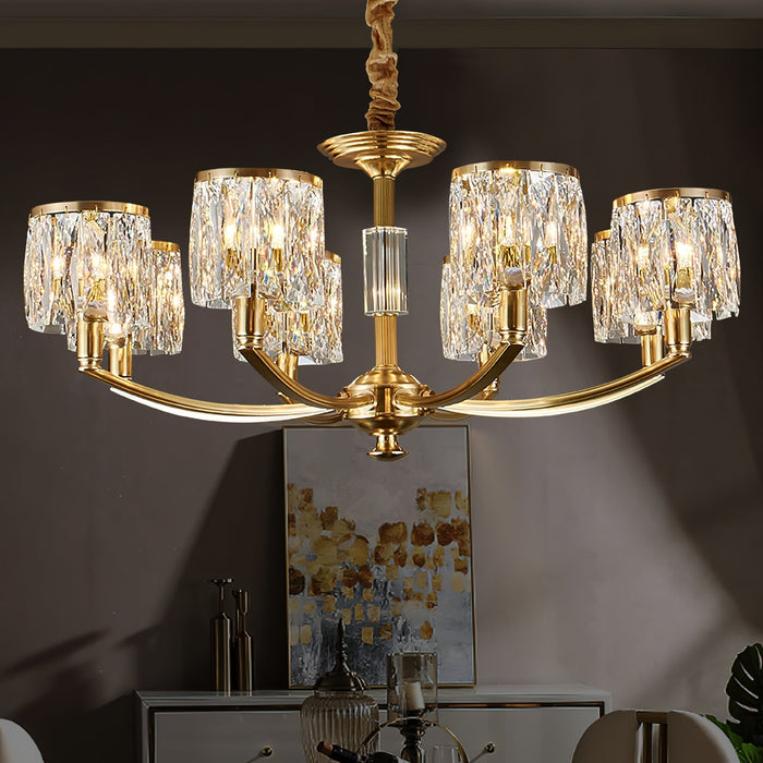 Crystal Column Brass Chandelier-DWHOME