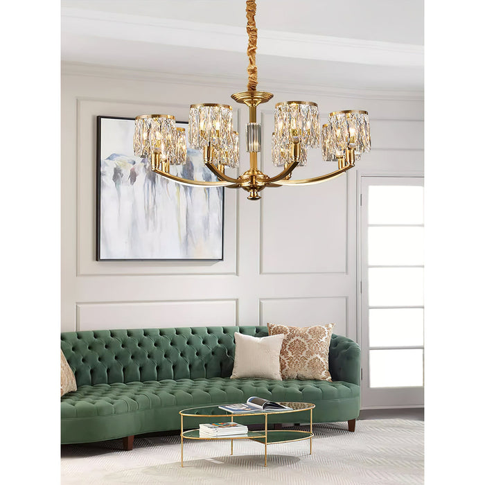 Crystal Column Brass Chandelier-DWHOME