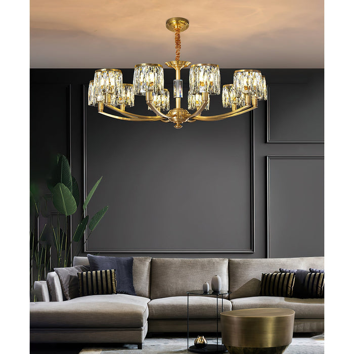 Crystal Column Brass Chandelier-DWHOME