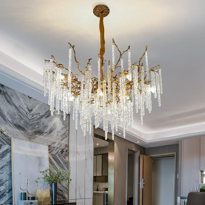 Crystal Icicles Branch Brass Chandelier - DWHOME