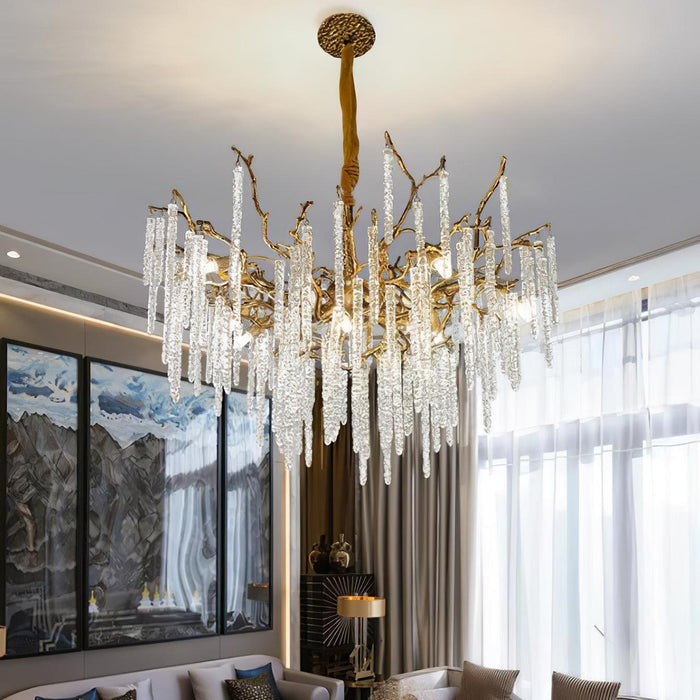 Crystal Icicles Branch Brass Chandelier - DWHOME