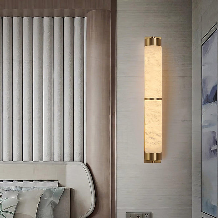 Cylindra Alabaster Brass Wall Light-DWHOME