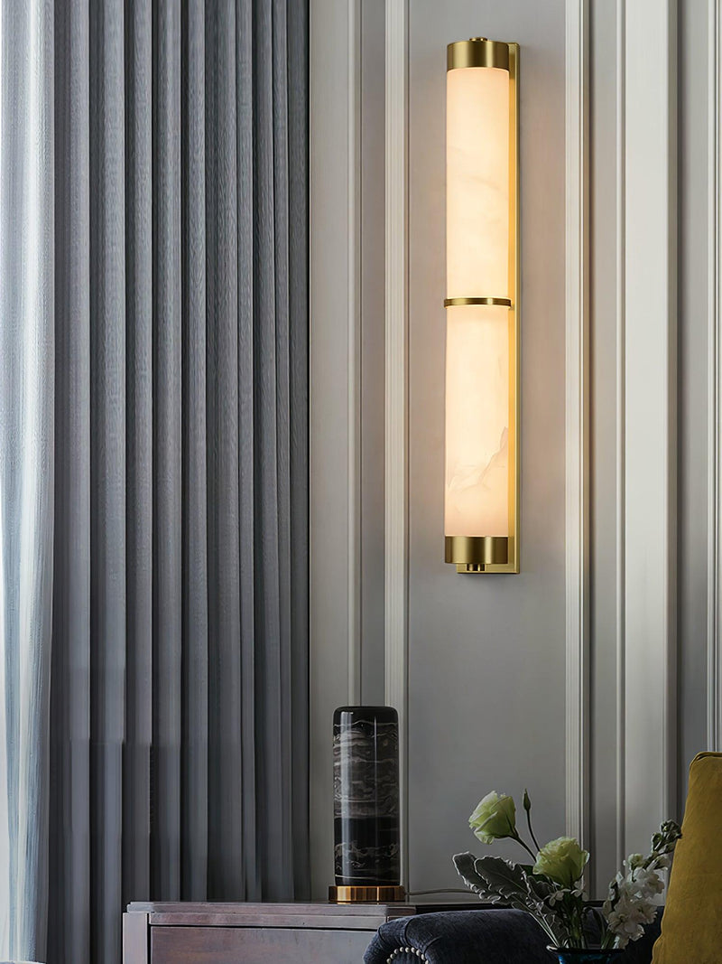 Cylindra Alabaster Brass Wall Light-DWHOME