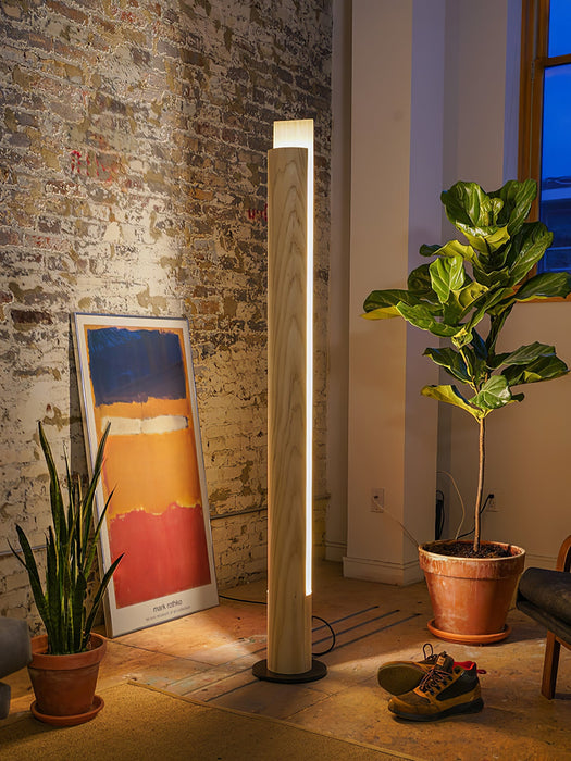 Cylindrical Timber Column Floor Lamp.