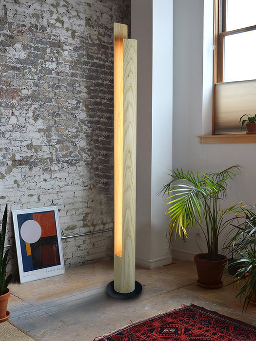 Cylindrical Timber Column Floor Lamp.