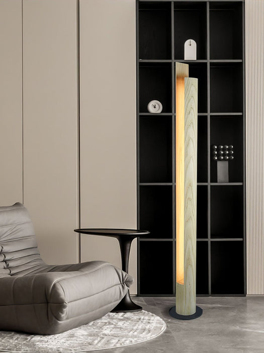 Cylindrical Timber Column Floor Lamp.