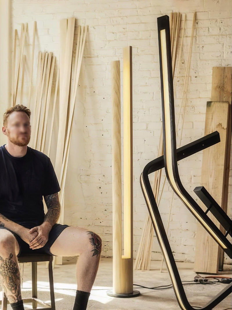 Cylindrical Timber Column Floor Lamp-DWHOME