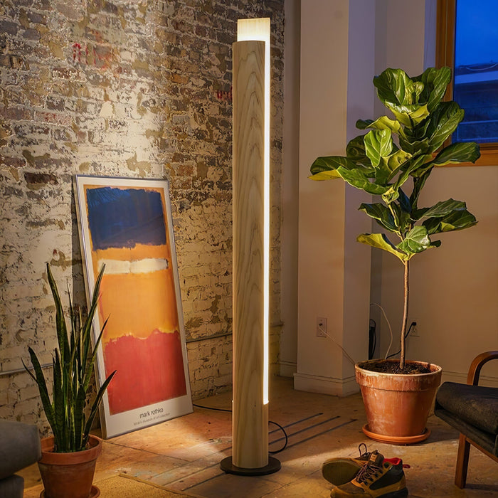 Cylindrical Timber Column Floor Lamp.