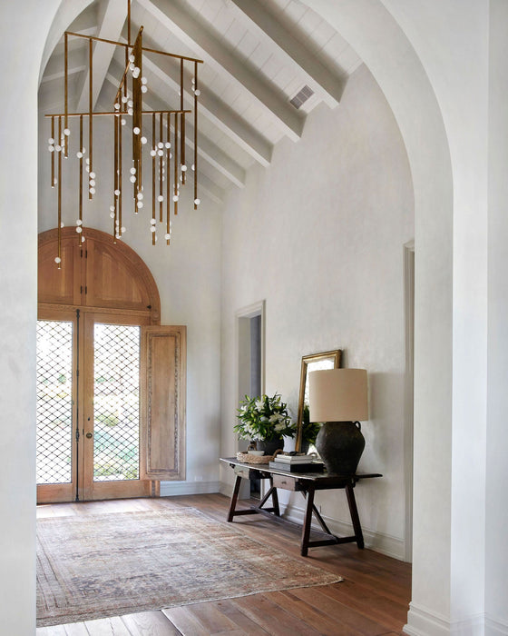 Brass Glass Drop Chandelier.