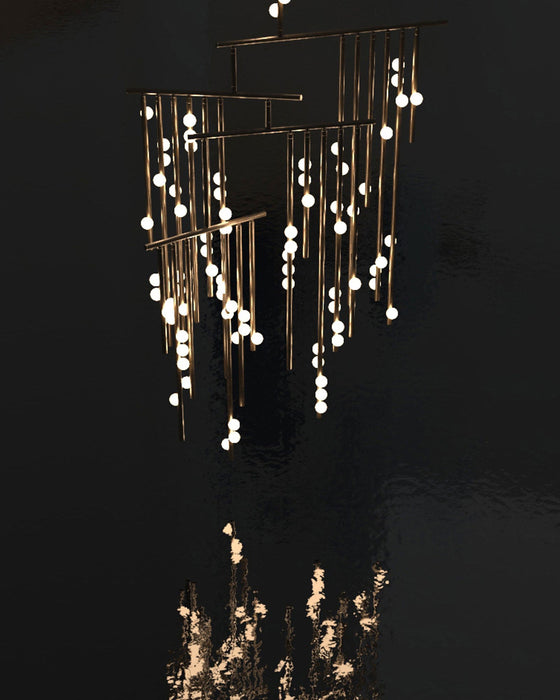 Brass Glass Drop Chandelier.