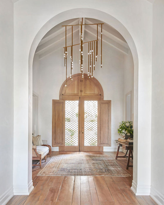 Brass Glass Drop Chandelier.