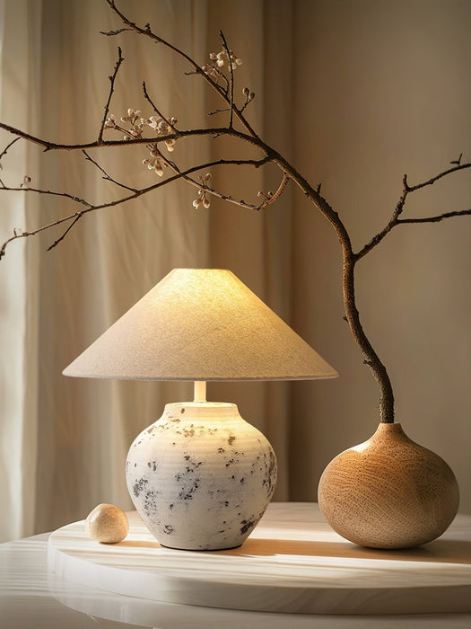 Distressed White Ceramic Table Lamp-DWHOME