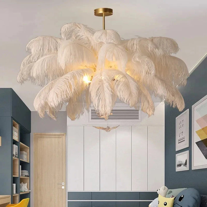 Divas Modern White Ostrich Feather Chandelier.