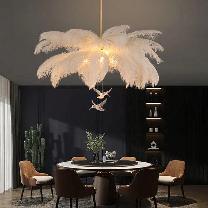 Divas Modern White Ostrich Feather Chandelier.