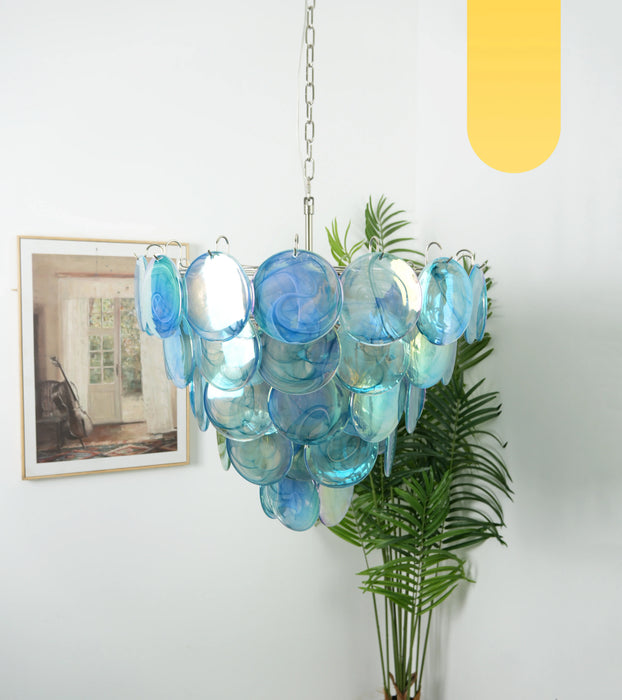Elegant Blue Murano Disc Chandelier-DWHOME
