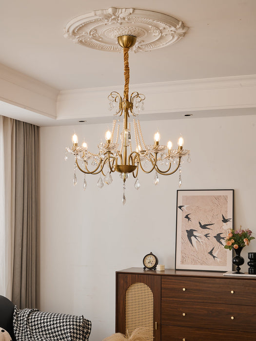 Evaria Crystal Pearl Chandelier-DWHOME