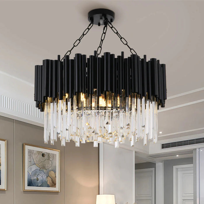 Finn Modern Black Crystal Chandelier for Living Room.