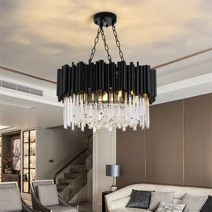 Finn Modern Black Crystal Chandelier for Living Room.