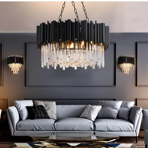 Finn Modern Black Crystal Chandelier for Living Room.