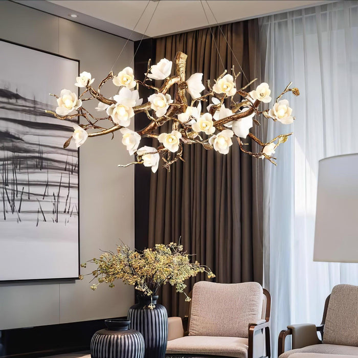 Flower Bloom Branch Brass Chandelier-DWHOME