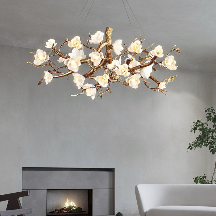 Flower Bloom Branch Brass Chandelier-DWHOME