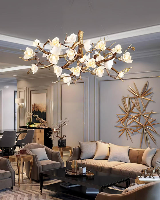 Flower Bloom Branch Brass Chandelier-DWHOME