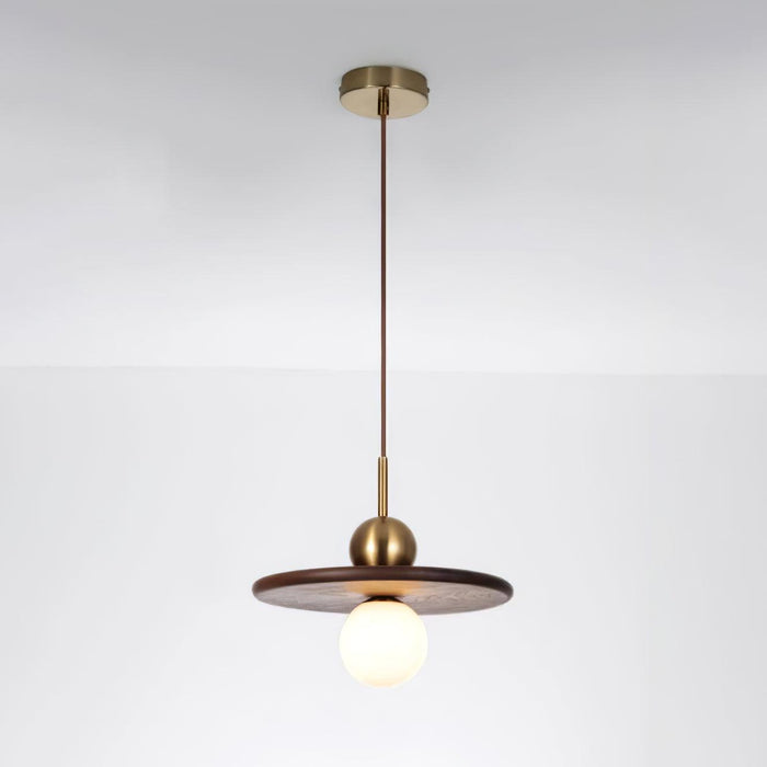 Flying Saucer Walnut Pendant Lamp.