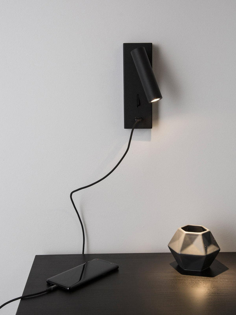 Black Bedside USB Wall Light-DWHOME