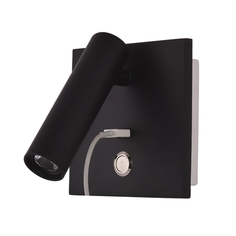 Black Bedside USB Wall Light-DWHOME