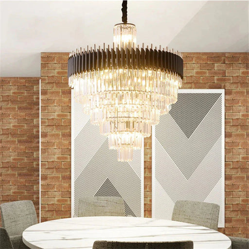 Fyu Modern Large Black and Gold Crystal Chandelier.