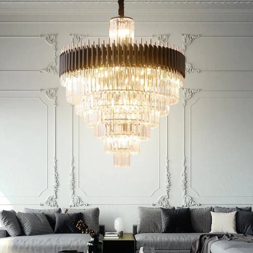 Fyu Modern Large Black and Gold Crystal Chandelier.