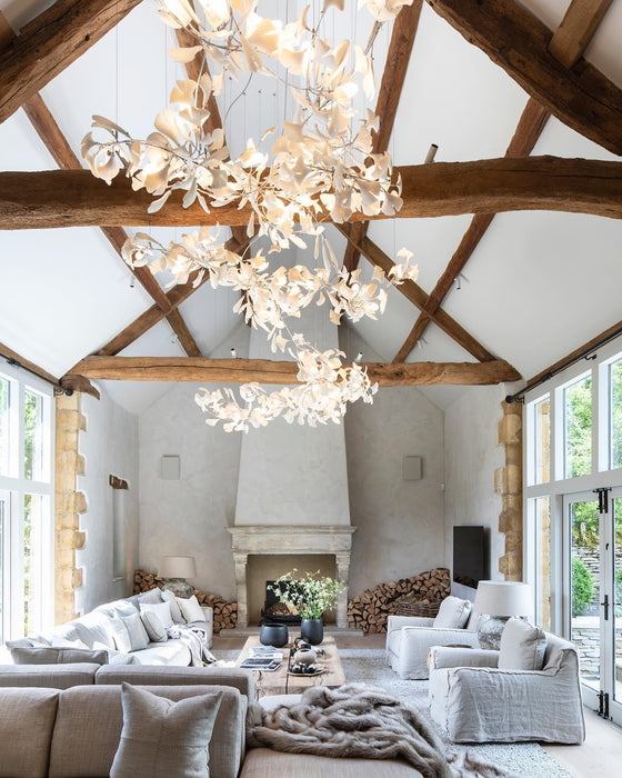 Gold White Leaves Combination Gingko Chandeliers.