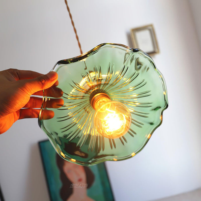 Glass Hibiscus Flower Pendant Light.