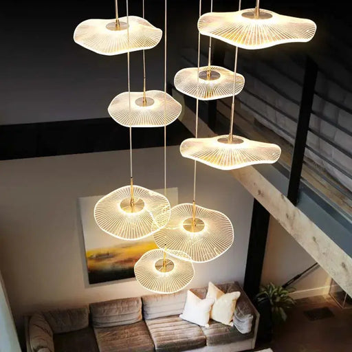 Gold Acrylic Flower Led Chandelier For Stairwell, Staircase.