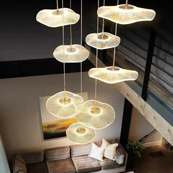 Chandelier LED en acrylique doré pour cage d'escalier, escalier - DWHOME