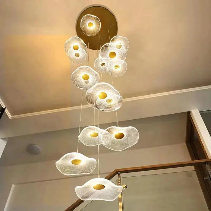Chandelier LED en acrylique doré pour cage d'escalier, escalier - DWHOME