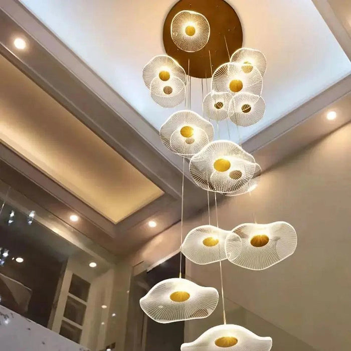 Chandelier LED en acrylique doré pour cage d'escalier, escalier - DWHOME