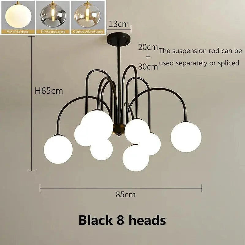 8 Light Led Glass Ball Chandelier Black/Gold-DWHOME
