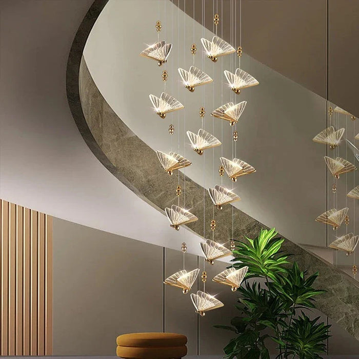 Gold Butterfly Led Chandelier for Staircase&Foyer&Living Room.