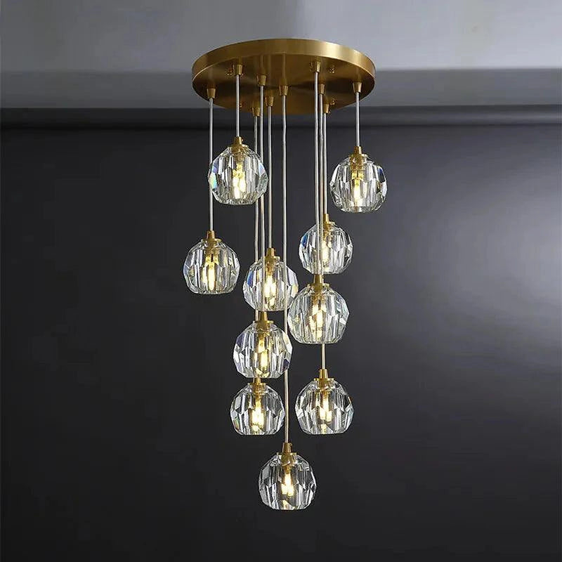 Gold Crystal Ball Chandelier for High Ceiling & Staircase-DWHOME