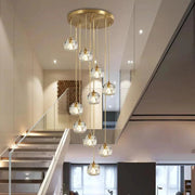 Gold Crystal Ball Chandelier for High Ceiling & Staircase-DWHOME