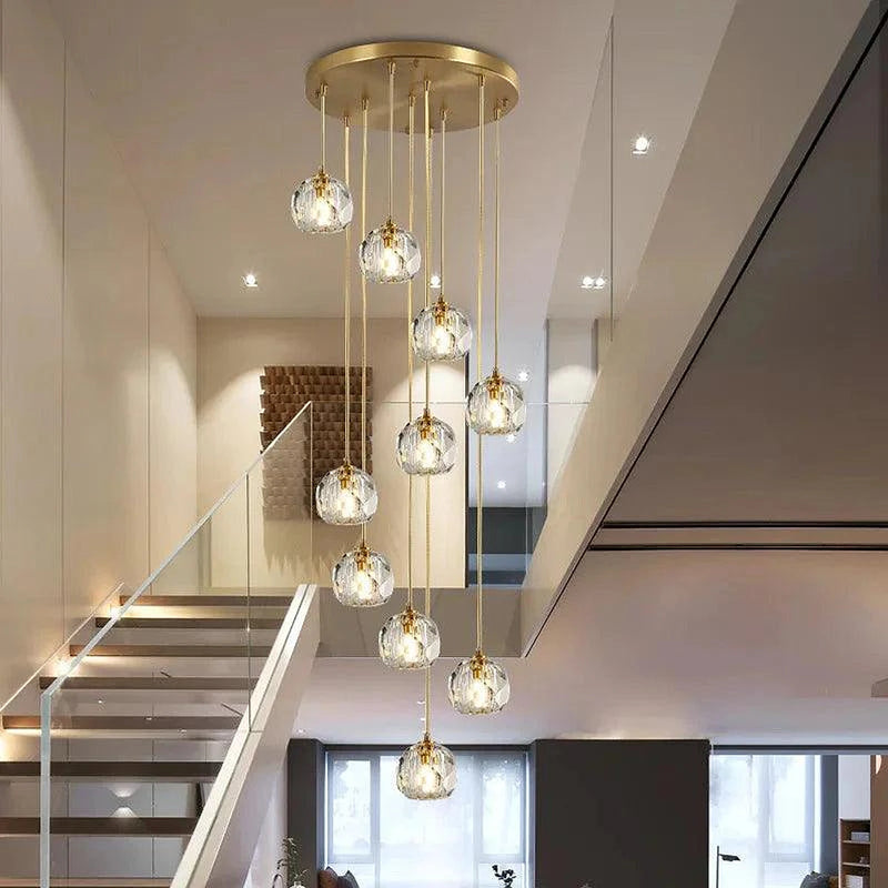 Gold Crystal Ball Chandelier for High Ceiling & Staircase-DWHOME