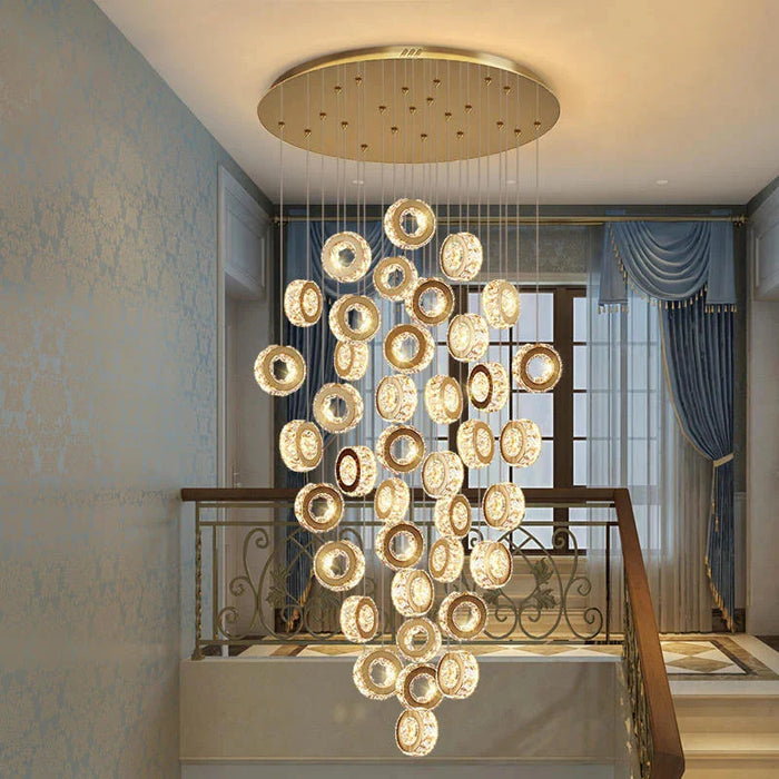 Gold Crystal Spiral Chandelier for Staircase Foyer.